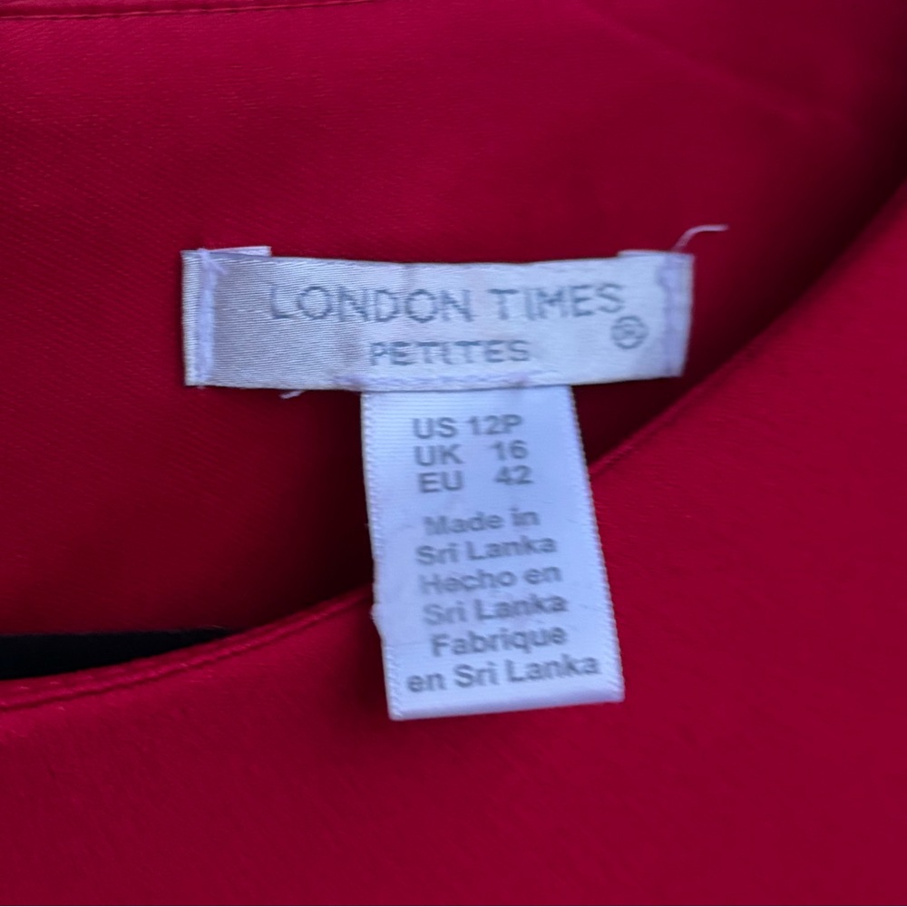 🆕 ✨London Times Red Midi Dress Petite 12P Rhinestone Elegant Office Silhouette - Picture 12 of 15
